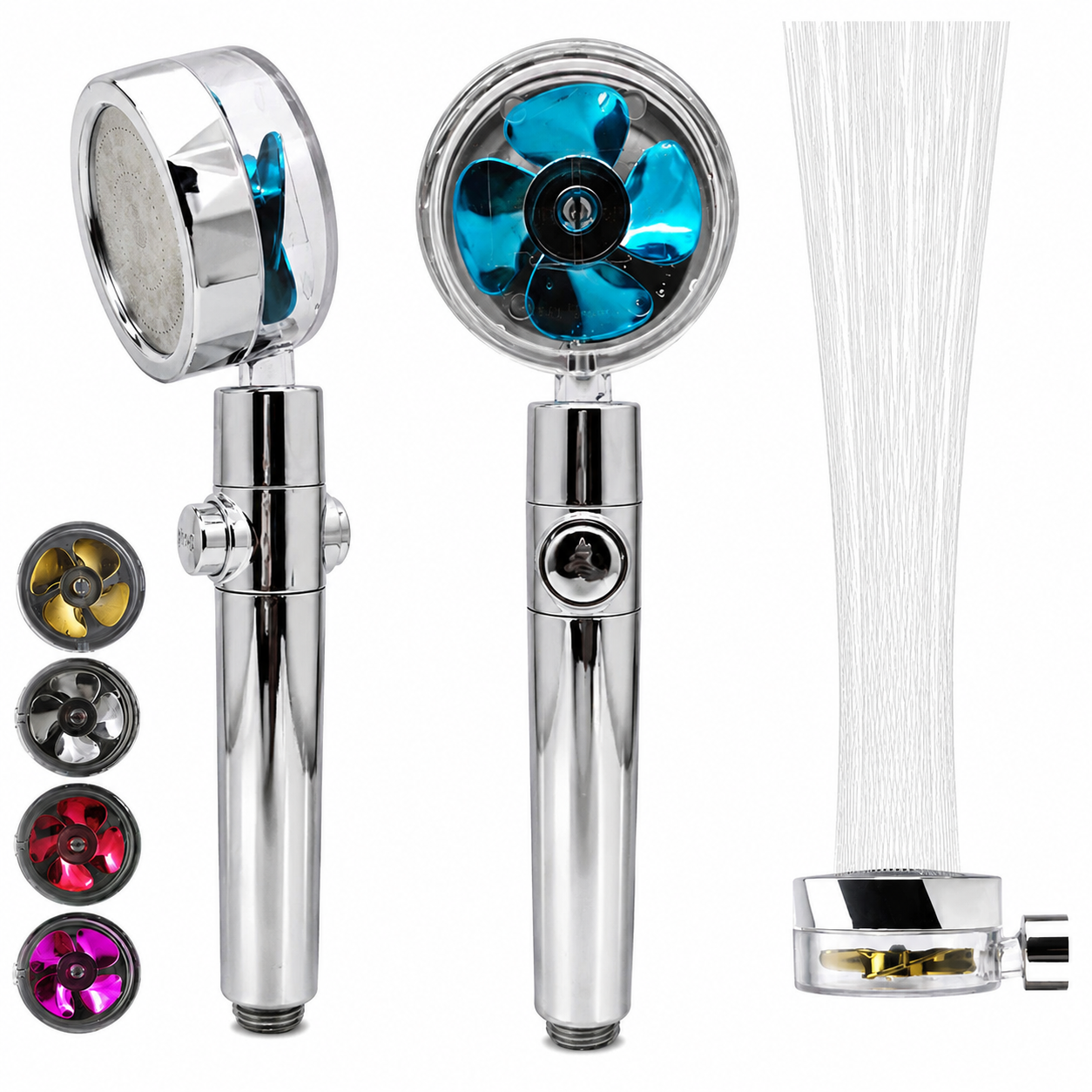 High pressure water saving shower head with turbo fan