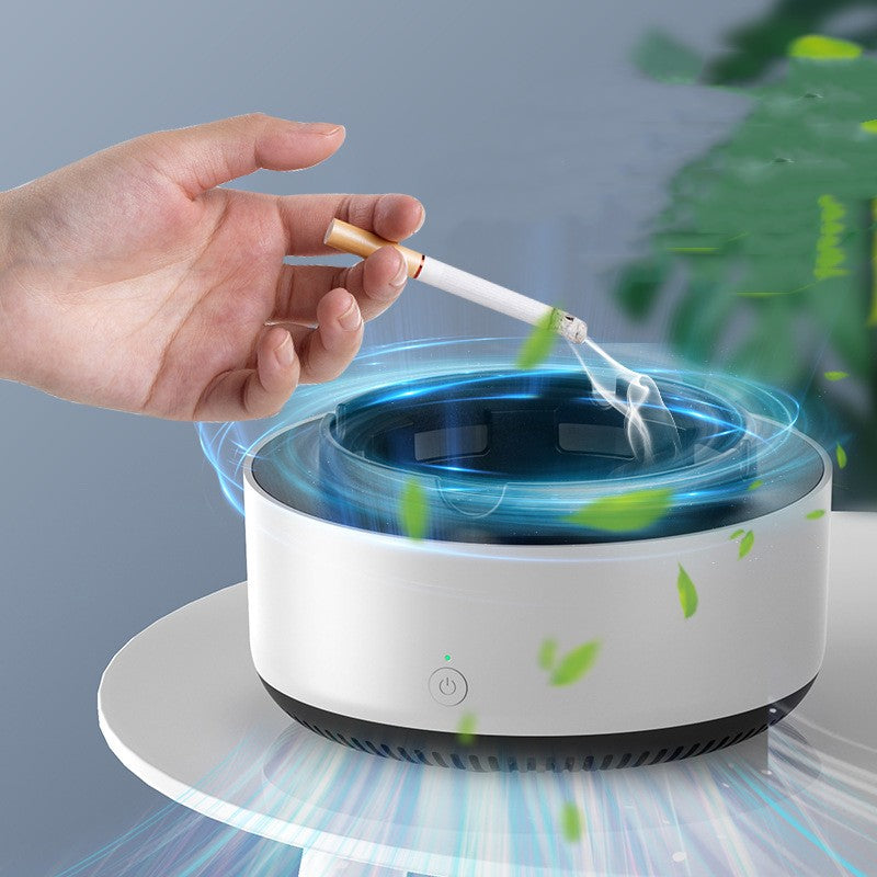 Smokeless air purifying ashtray with odor removal fan