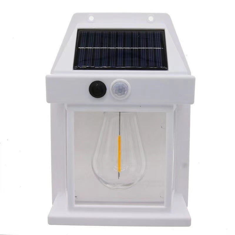 Waterproof solar wall lamp with warm tungsten lighting